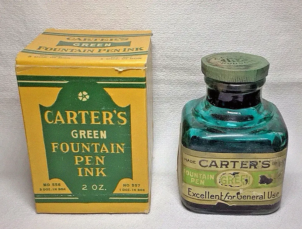 Carters Bottled Ink Green In It's Original Box. Great Carter's Collectable
