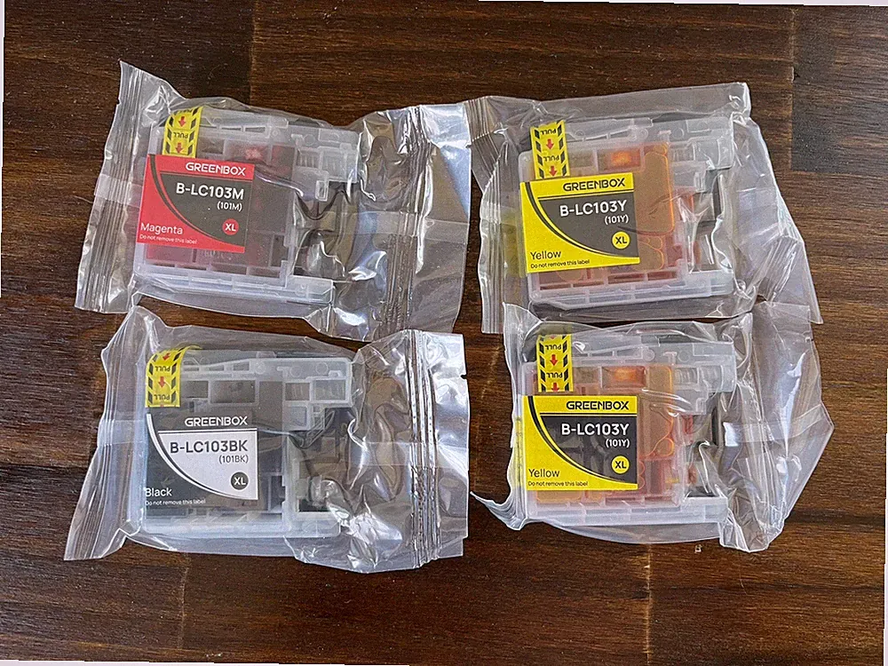 New! Sealed Greenbox B-LC103 XL Black, Magenta and Yellow Color Ink Cartridges