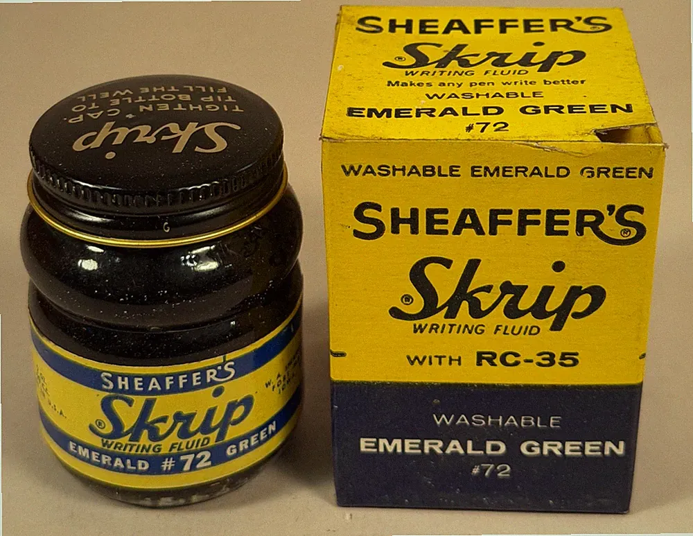 Sheaffer’s Skrip Ink Bottle with Box, Emerald Green #72 NOS