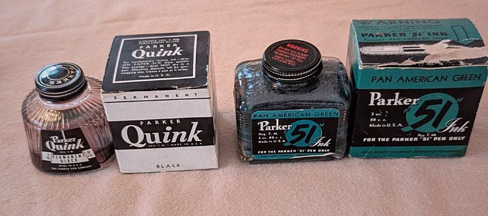 Two Vintage Parker Quink Ink Bottle 2oz w/ Box